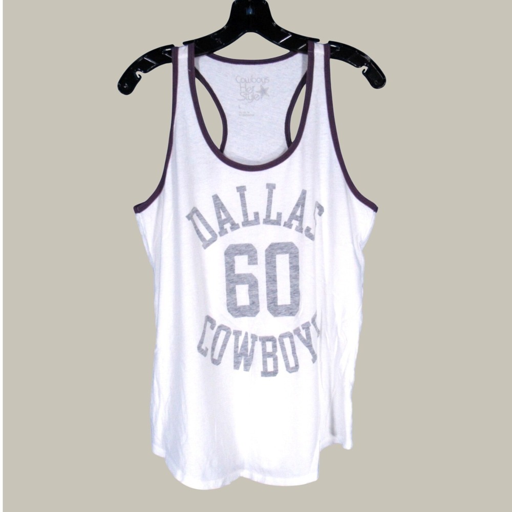 COWBOYS HER STYLE White Jersey Knit #60 DALLAS COWBOYS Racerback T-SHIRT/TEE L